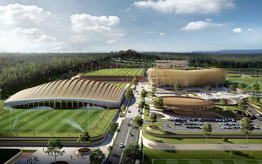 Rendering of UNStudio's Korean National Football Centre design. Visualization: Brick Visual.