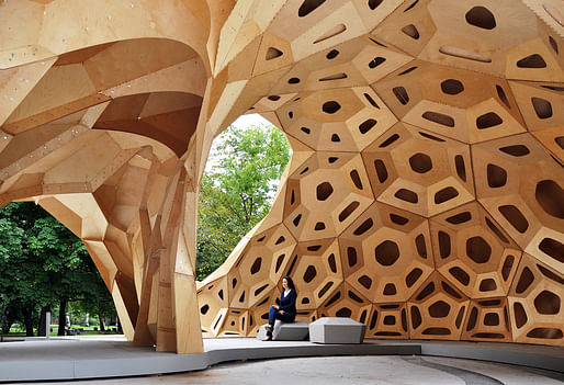 ICD/ITKE Research Pavilion 2011 by Achim Menges - one of the featured works in "Out of Hand". Photo: Achim Menges. 