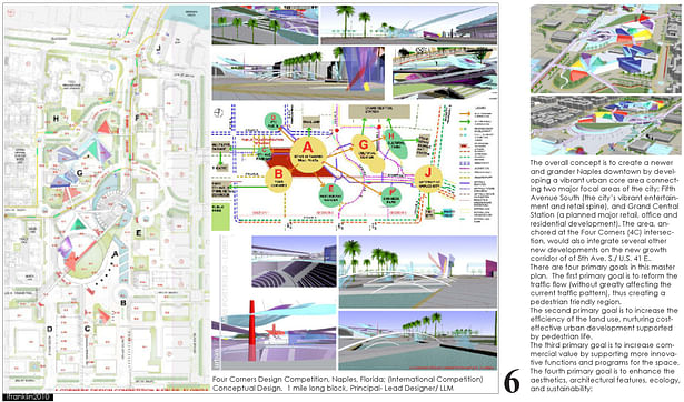 Four Corners Design Competition, Naples, Florida; (International Competition) Conceptual Design. 1 mile long block, Principal- Lead Designer/ LLM