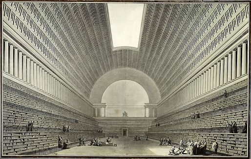Boullée, Deuxieme projet pour la Bibliothèque du Roi (1785). Image: Wikipedia