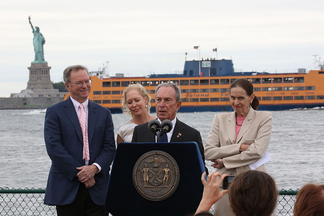 New York City Mayor Bloomberg breaks ground on The Hills, new public park on Governors Island, and announces a major gift from Wendy and Eric Schmidt to kick off the private fundraising campaign (Photo Credit: Spencer T Tucker)