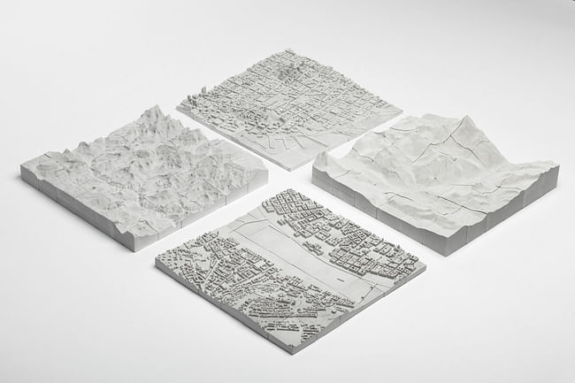 Planbureau's topographical, 3D concrete puzzles of San Francisco, The Grand Canyon, Budapest, and Zermatt.