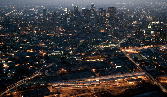 A view of One Santa Fe with Downtown LA in the background. Credit: Michael Maltzman Architecture