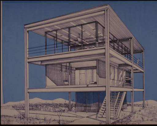 Artist's rendering of the residence of Dr. Sam West, 125 Seawind Avenue, Carquinez Heights, Vallejo, California, 1970. Designed by Pierre Koenig