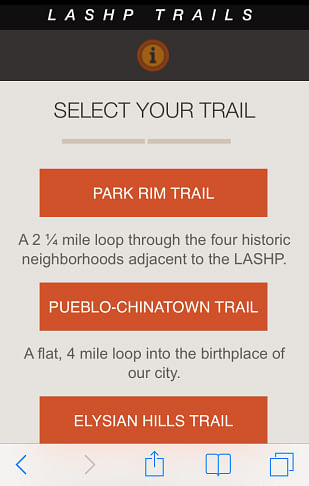 Screenshot from the LASHP Trails app. Image via scpr.org.