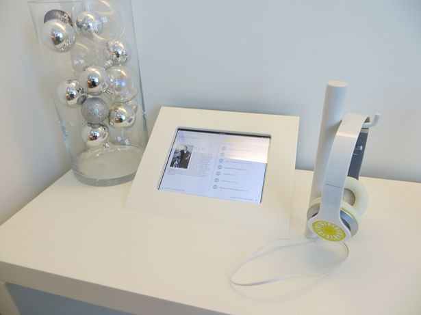 custom solid surface listening bar with integrated iPad holder