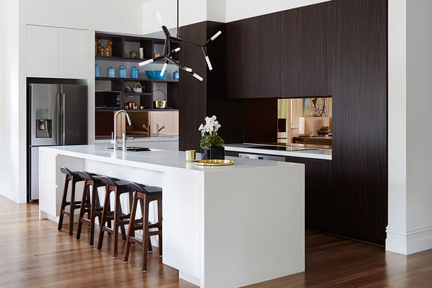 RENOVATED KITCHEN SPACE WITH THE NEW KITCHEN JOINERY, PENDANT INCLUDING FITTINGS AND FIXTURES