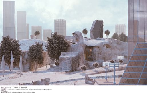 RIBA Silver Medal (for the best design project produced at RIBA Part 2 or equivalent): Sonia Magdziarz | Bartlett School of Architecture, UCL. Project: “How to Carve a Giant”. Tutors: Penelope Haralambidou, Michael Tite, and Keiichi Matsuda.