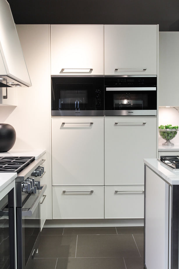 Front View of Ergonomic Dishwasher Installation and Compact Appliances above