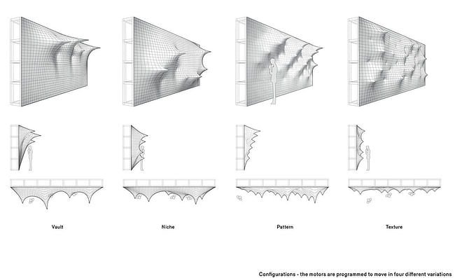 Configurations of 'Kinetic Wall' by Barkow Leibinger. Image courtesy of Barkow Leibinger