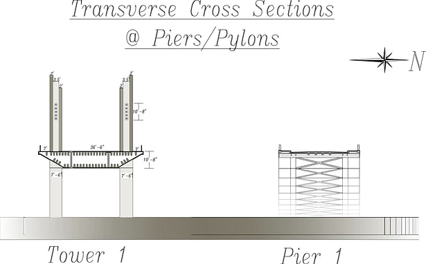 Peace & Friendship Bridges, Tower/Pier 1, Transverse X-Sections (CAD)