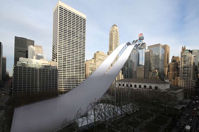 Ski Jumping: The New York Public Library and Bryant Park provide a surfeit of air rights, and scaffolding repurposed from the Fashion Week tent could support the jumps and starting box. Competitors could finish with a breathtaking hockey stop just short of Sixth Avenue, spraying snow and scattering pigeons. Image via nytimes.com