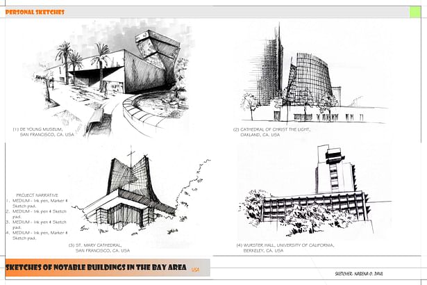Sketches of notable architectural buildings SF Bay area.