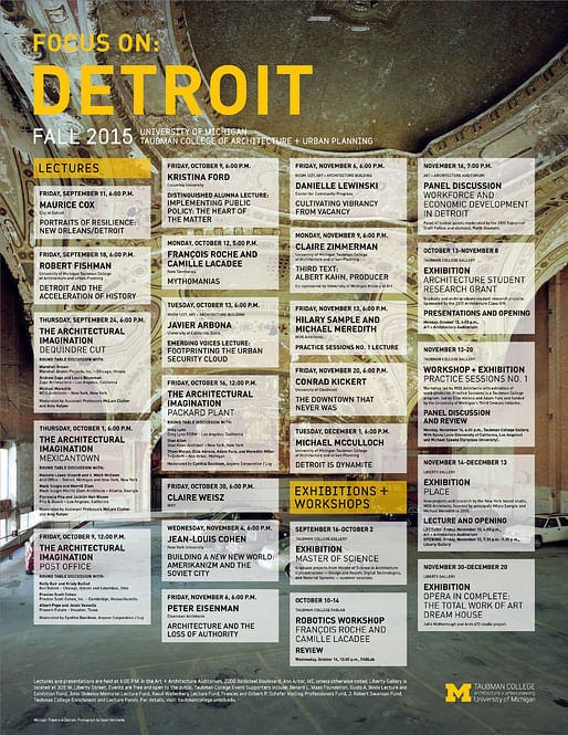Poster background: Michigan Theatre in Detroit. Photo: Sean Hammerle. Poster courtesy of Taubman College of Architecture and Urban Planning.