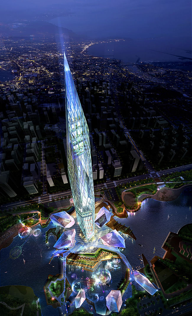 Rendering of the Eco Prism concept for the Cheongna City Tower competition by GDS Architects (Image: GDS Architects, CG: Rayus)