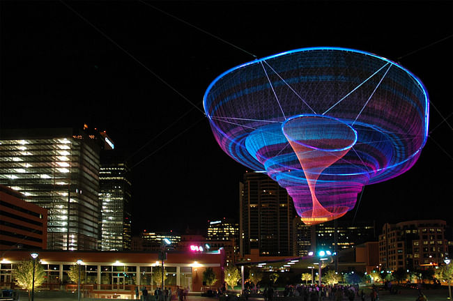 'Her Secret is Patience' - Phoenix Civic Space Sculpture in Phoenix, Arizona by artist Janet Echelman, posted by Nathaniel Stanton, Structural Engineer and Project Manager for the Phoenix Civic Space Sculpture (Photo: Will Novak)