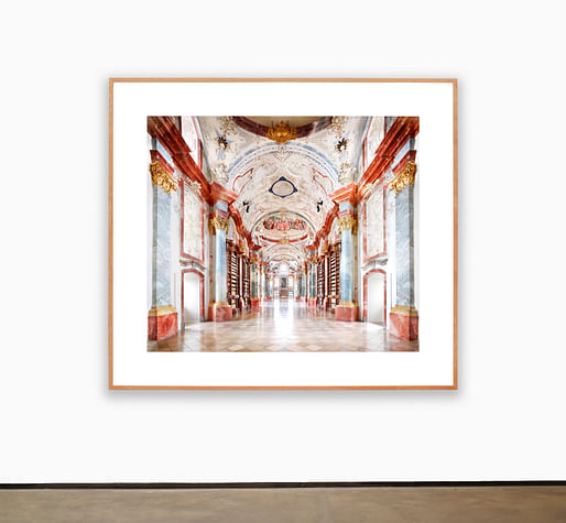 Candida Höfer, Benediktinerstift Altenburg I 2014. C-Print paper: 70 7/8 x 79 3/8 inches (180 x 201.6 cm) framed: 72 1/2 x 81 1/16 inches (184.2 x 205.9 cm) (CH-08682.5). Image courtesy Sean Kelly Galley