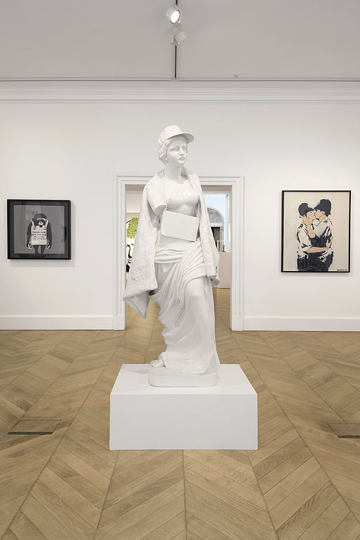 Installation view of “Banksy, Greatest Hits: 2002-2008”. Image courtesy of Lazinc.