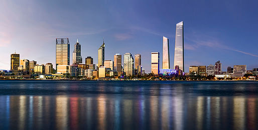 A picture of the proposed towers from the Perth River view. Image: Woods Bagot