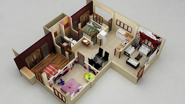 flat no: 1 - interior 3d view