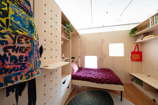 Installation of 'Mobile Refuge Rooms,' designed by Designing Justice + Designing Spaces, in 'Making Home—Smithsonian Design Triennial' at the Cooper Hewitt, Smithsonian Design Museum. Photo: Elliot Goldstein © Smithsonian Institution