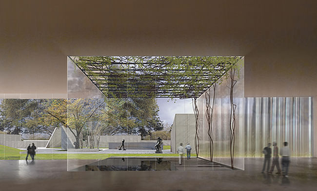 The Nancy and Rich Kinder Building entrance and garden view. Courtesy of Steven Holl Architects 
