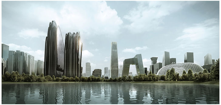 Chaoyang Park Plaza in city context, courtesy of MAD Architects.