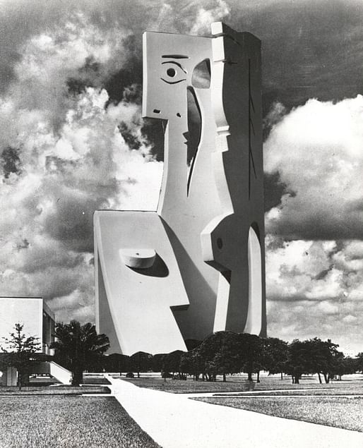 Photomontage of Picasso's 'The Bust of a Woman' at the USF campus, by Carl Nesjar in 1971. Image: USF Special Collections Library.