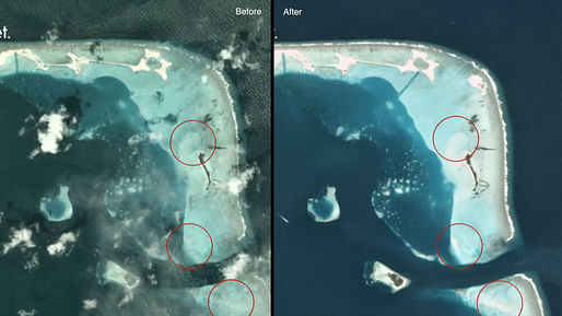 'Satellite images showing native sandbar growth.' Image still courtesy of MIT/Self-Assembly Lab. 