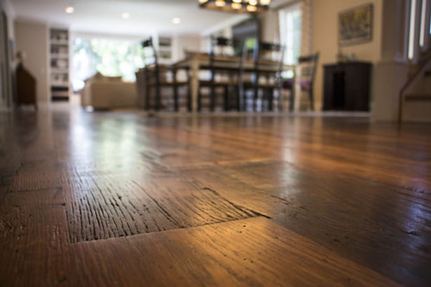 Heartland Barnwood Skip Planed Flooring in Lexington, Kentucky. Visit https://www.oldworldtimber.com/.