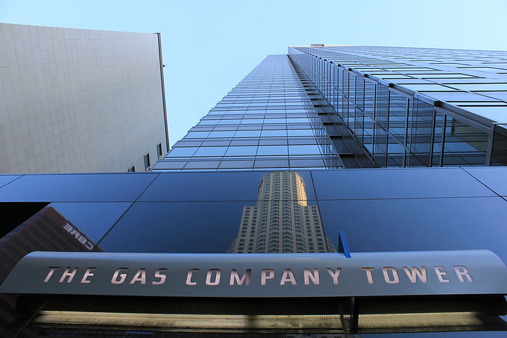 Reflection off the façade of the Gas Company Tower. Image © 2013 Al-Insan B. Lashley Design.