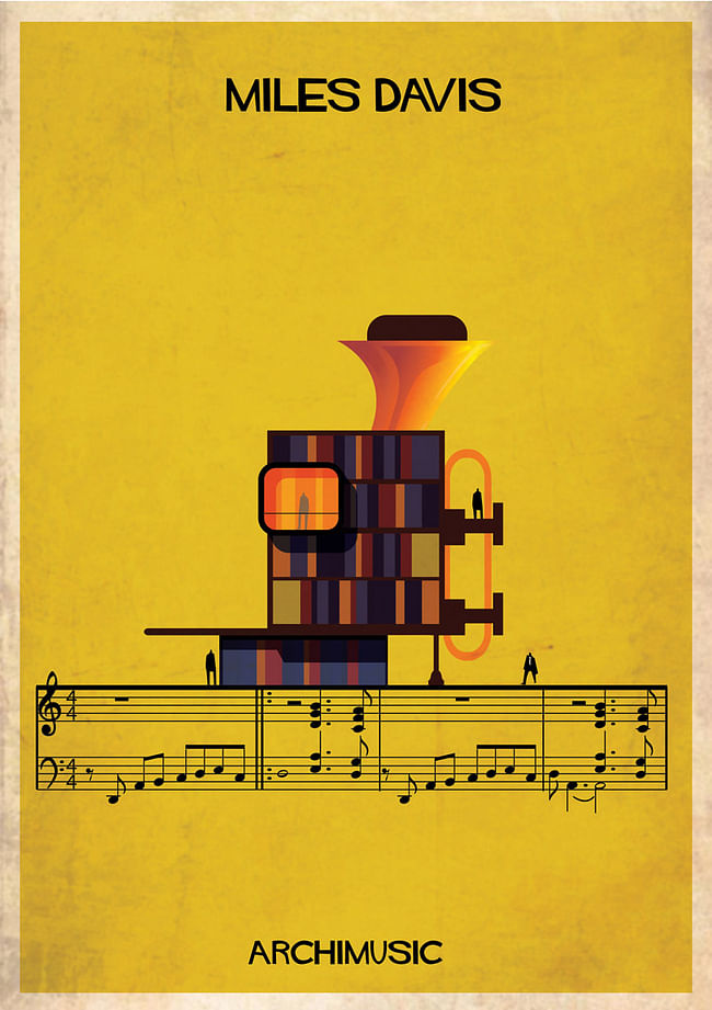 'Miles Davis' illustration from Federico Babina's 'Archimusic' series. Image via federicobabina.com