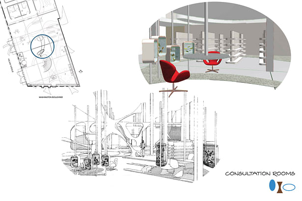 Rendering of Consultation Rooms Delineated by Customized Fish Tanks