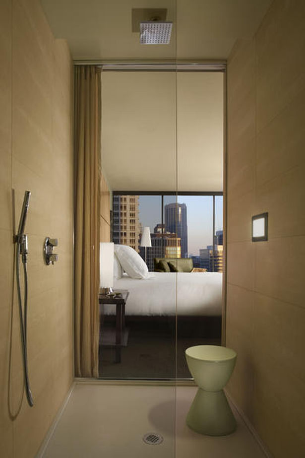 Standard Guestroom Shower with view into the bedroom