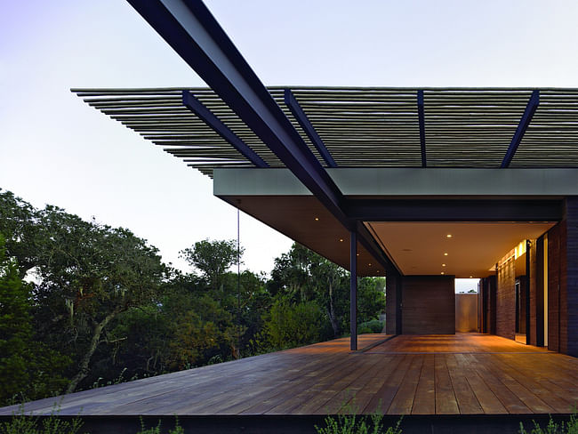 Interior Design: Aidlin Darling Design; View of cantilevered lodge pole pine canopy, Sonoma Retreat, Sonoma, CA, 2009. Photo: Bruce Damonte