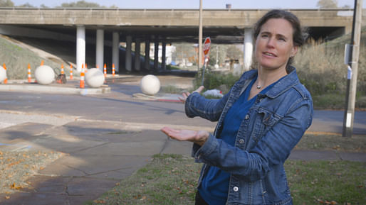 Patty Heyda at the I-44 overpass in Botanical Heights/McRee Town. (Photo: Tom Malkowicz/Washington University)