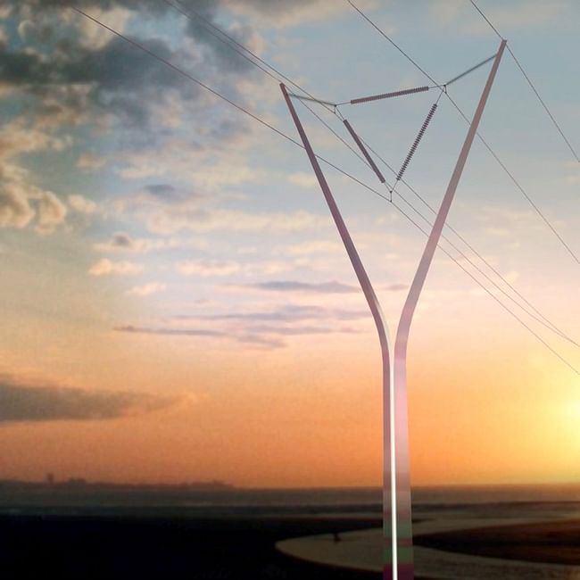 These images are all prototypes, but some 500 masts designed by Bystrup will soon mark a 166-kilometer (103-mile) section of power lines in Denmark's Jutland region. The architect rhapsodizes over the steel poles, saying the way they reflect sunlight will make them "almost invisible." 