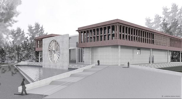 FRONT AND EAST SIDE VIEW OF PROPOSED WAR MUSEUM