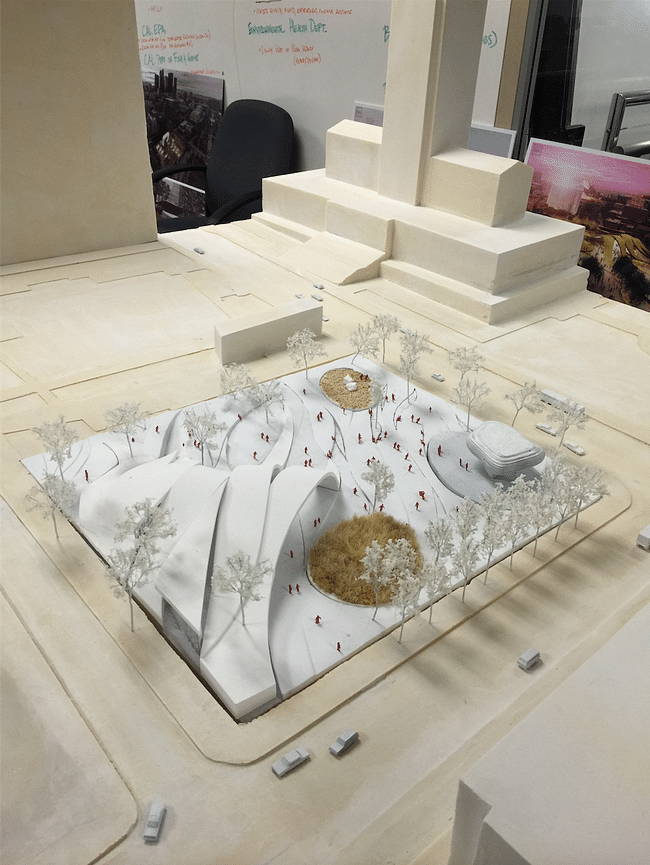 A model of the park proposal by Brooks + Scarpa Architects. Credit: Brooks + Scarpa Architects via City of Los Angeles