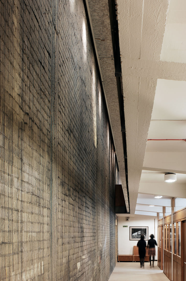 National Theatre Studio original scenic painting wall retained in the refurbished building by Haworth Tompkins for which Katy Marks was project Architect. Photo by Philip Vile.