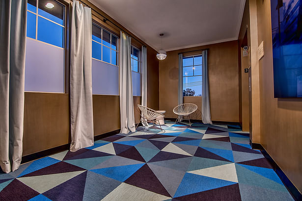Third Floor Lobby, Multi-Family Residential Redesign, Bold, Colorful, Geometric Interior Design