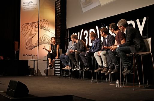 Architecture & Habitat Panel at IN(3D)USTRY 'From Needs to Solutions' 2016, with Areti Markopoulou, director of the Institute for Advanced Architecture of Catalonia, Nils Fischer, Senior Associate at Zaha Hadid Architects, Robert Stuart-Smith, Ferran Figuerola, Ceo at Cricursa, Jose Daniel...