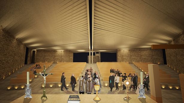 East Side View: Church Interior / Render
