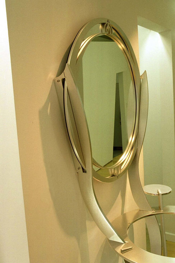 Sink and Mirror made from waterjet cut Aluminum-interlocking parts.