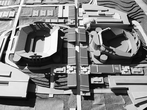 Image of the built model depicting the new master plan site proposal, 'Truman Park.'