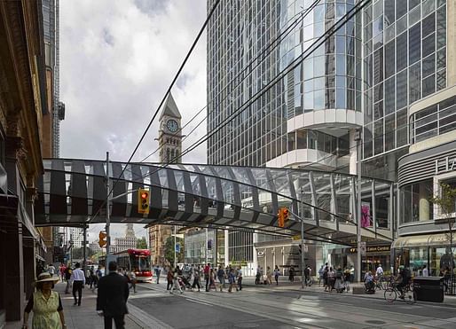 CF Toronto Eaton Centre Bridge by WilkinsonEyre and Zeidler Architecture was a winner in the Urban Fragments category in the 2022 RAIC National Urban Design Awards. The 2024 edition is now accepting submissions. Image: James Brittain.