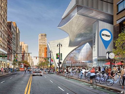 One of several big-project hopefuls is this SHoP-designed mixed-use development at the site of the former Hudson's store on Woodward Avenue. (Image: Rock Ventures; via freep.com)