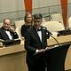 Alejandro Aravena accepts the Pritzker Prize during a ceremony at the United Nations in New York City.