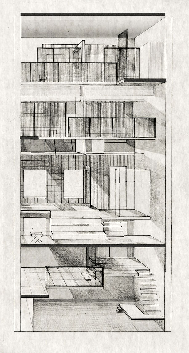 Cross Section Render (graphite on paper)
