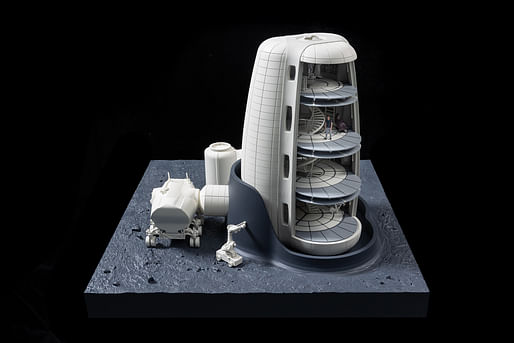 Model of SOM's Moon Village lunar habitat concept, developed in collaboration with the European Space Agency and MIT. Image courtesy SOM.